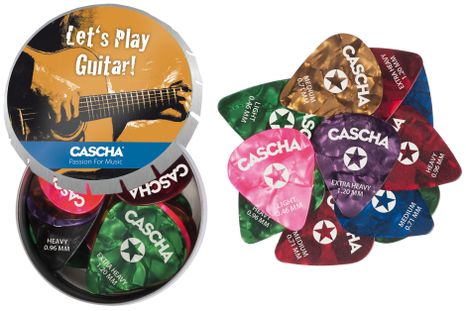 CASCHA Guitar Pick Set Box (24 mixed guitar picks + metal box)
