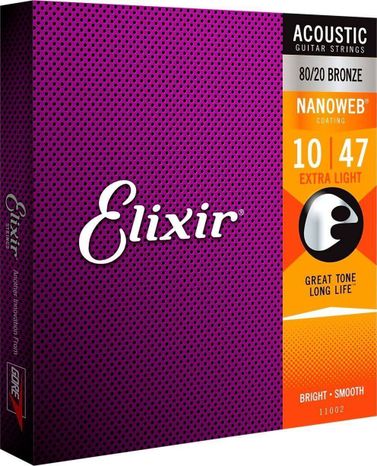Elixir Acoustic NANOWEB 80/20 Bronze Extra Light 11002